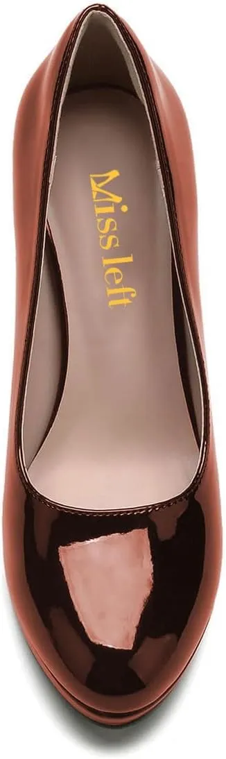 miss left Women Classic Rounded Closed Toe High Heel Pumps Slip On Wedges Heeled Shoes for Formal Office Working Daily Size 4-16 US
