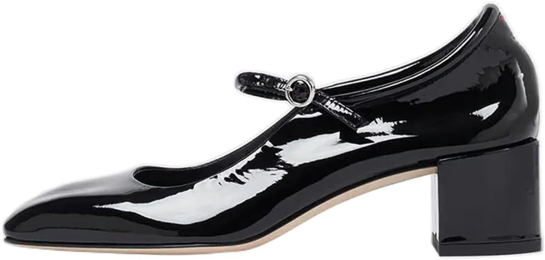 miss left Women Trendy Single Strap Buckle Square Toe Mary Janes Block Low Heel Comfy Daily Dress Pumps Size 4-16 US