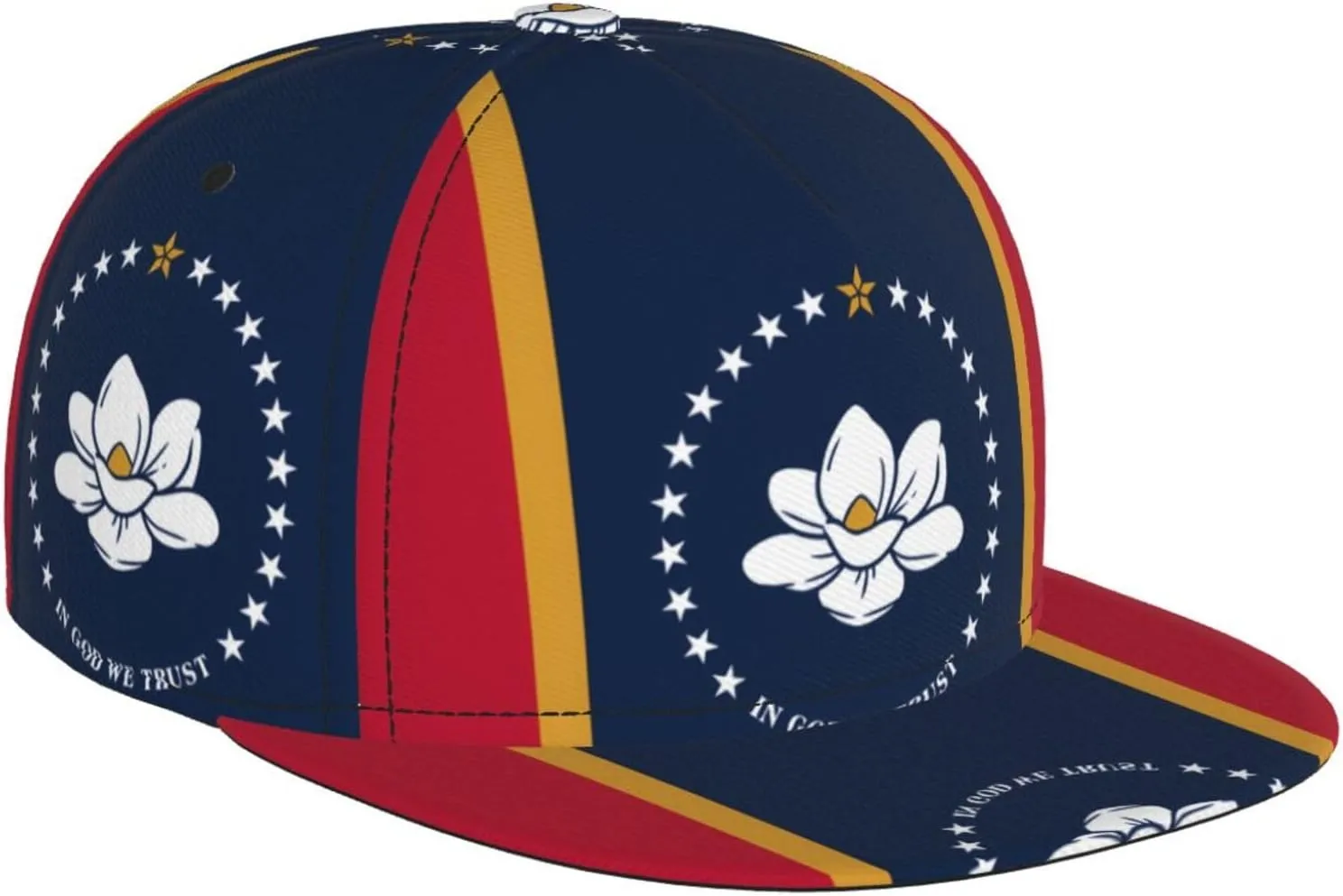 Mississippi State Flag Outdoor Sports Baseball Cap, Daily Sports Adjustable Fashionable Flat Brim hat, Unisex Four-Season Outdoor Sports Cap, Black