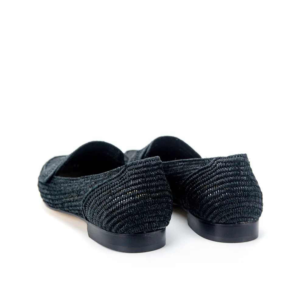 Mocassin Raffia Loafer-Black