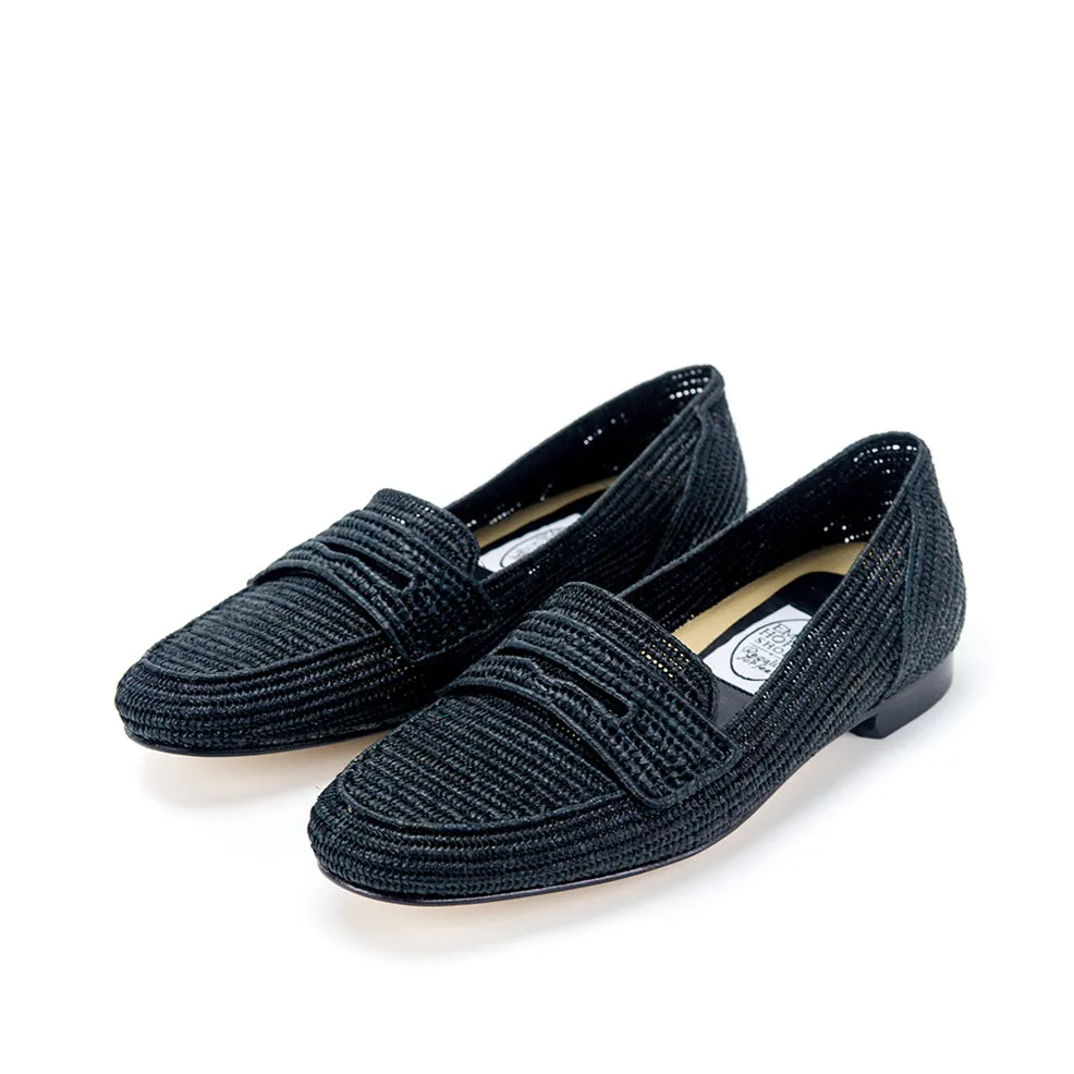 Mocassin Raffia Loafer-Black