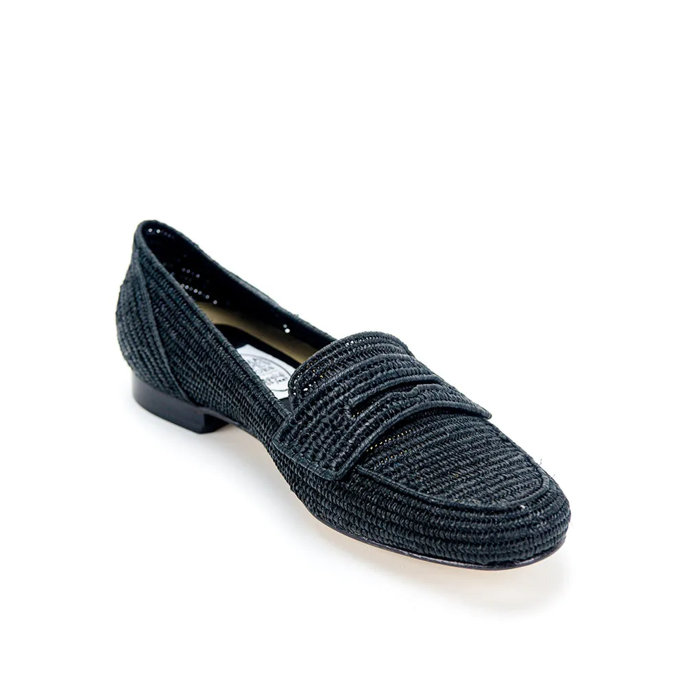 Mocassin Raffia Loafer-Black