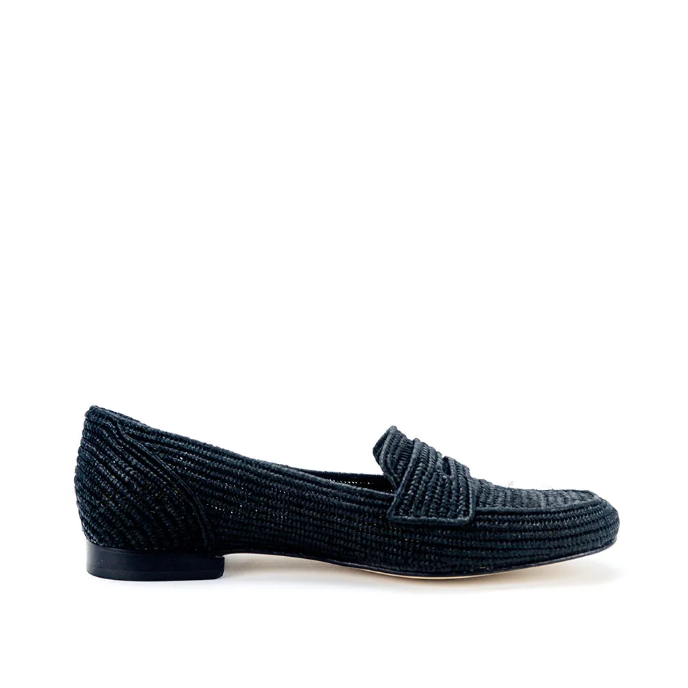 Mocassin Raffia Loafer-Black