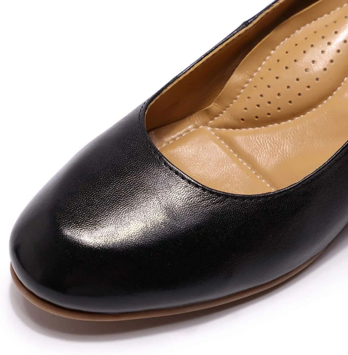 Mona flying Women's Leather Closed Toe 2 Inch Mid Wedges Heels with Arch Support Round Toe Comfortable Dress Pumps for Women Ladies