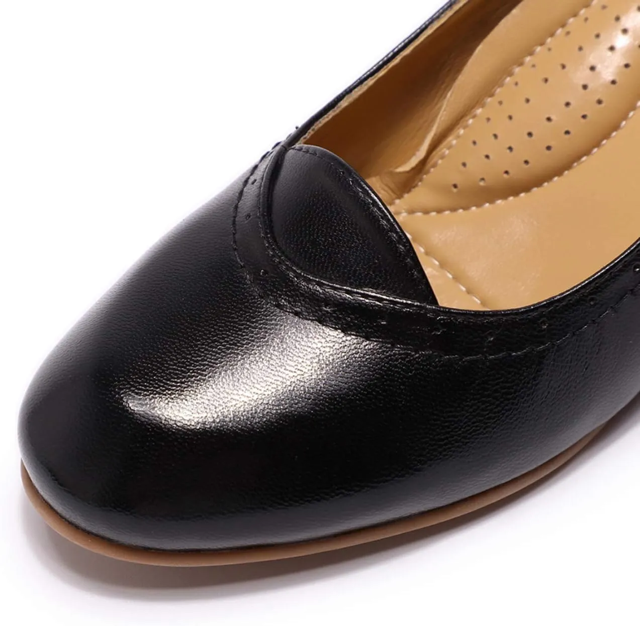 Mona flying Women's Leather Closed Toe 2 Inch Mid Wedges Heels with Arch Support Round Toe Comfortable Dress Pumps for Women Ladies