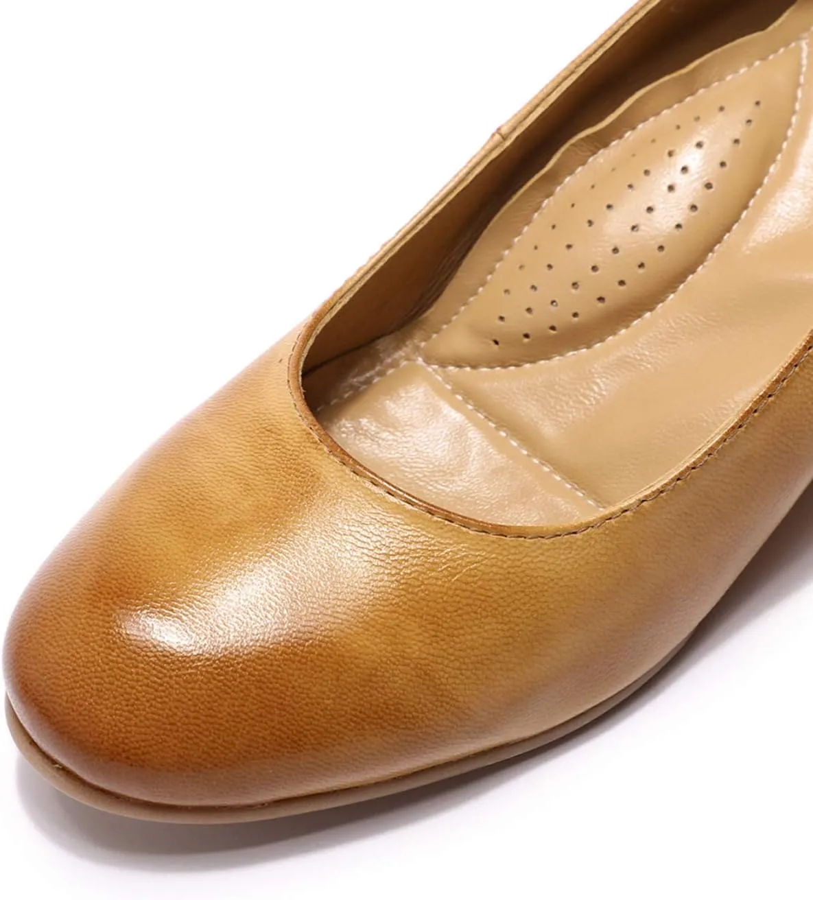 Mona flying Women's Leather Closed Toe 2 Inch Mid Wedges Heels with Arch Support Round Toe Comfortable Dress Pumps for Women Ladies