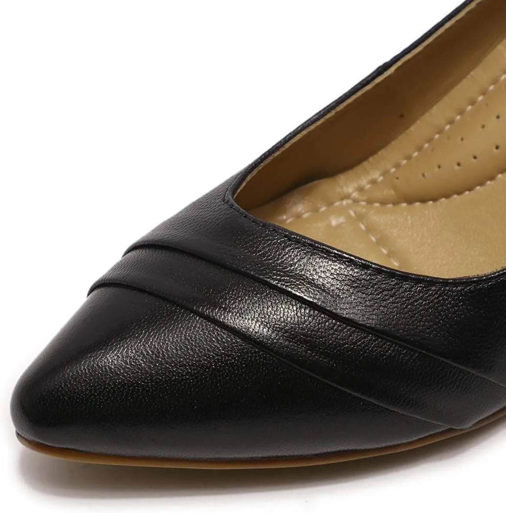 Mona flying Women's Leather Pump Med Heel Pointed Toe Office Dress Shoes for Ladies