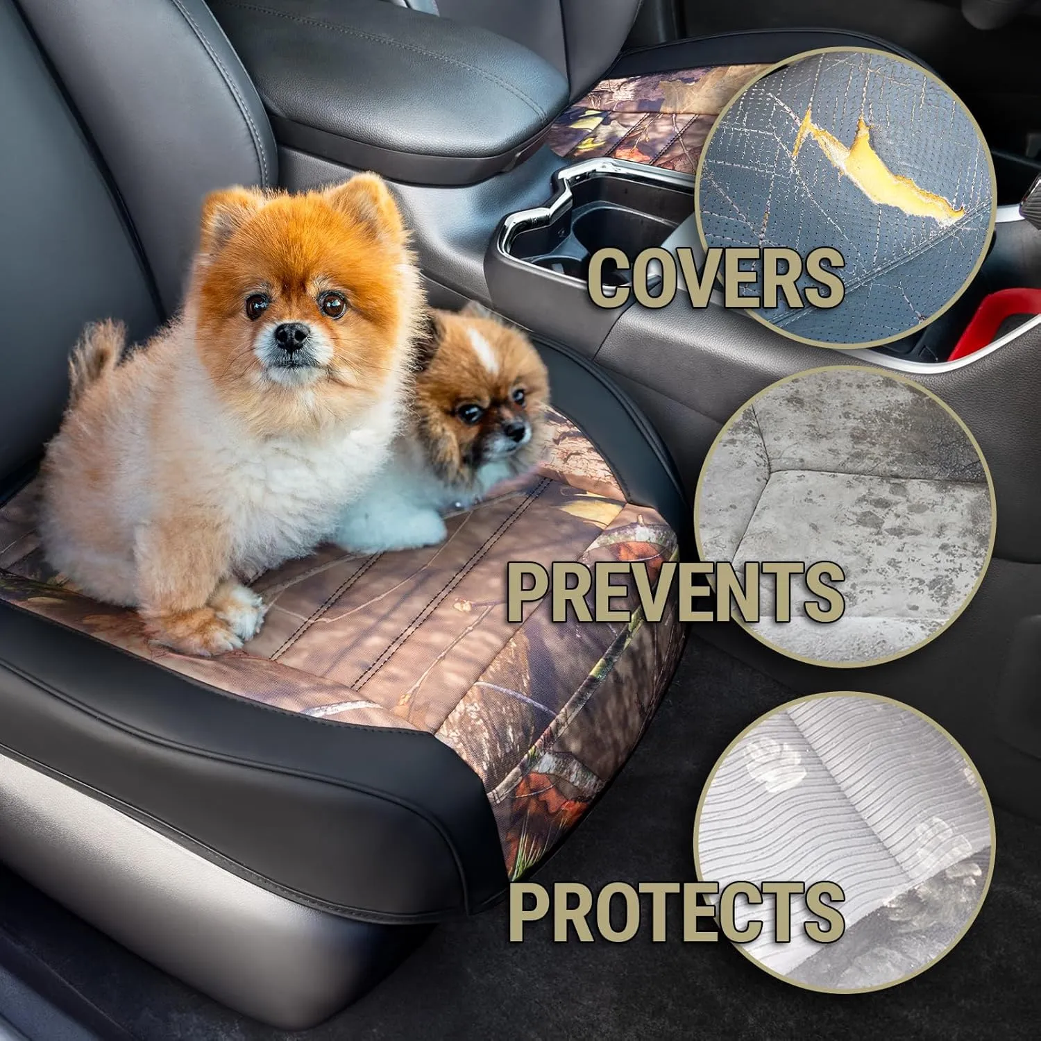 Mossy Oak Camo Car Seat Covers, Padded Bottom Seat Cushion Cover with Bottom Wrap-Around & Anti-Skid; for Cars SUV Truck Minivan, Front Seat Protector, Heavy Duty Denier with Storage Pocket, 2 Pack