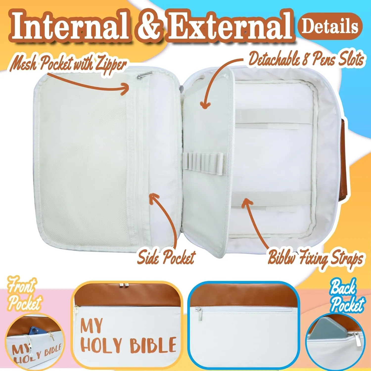 My Holy Bible Case,12" x 9" Large Sturdy Bible Cover Case with Detachable Shoulder Strap Fit All Size Bibles Carrying for Women Men, Christian Gift Church Bag Build to Last