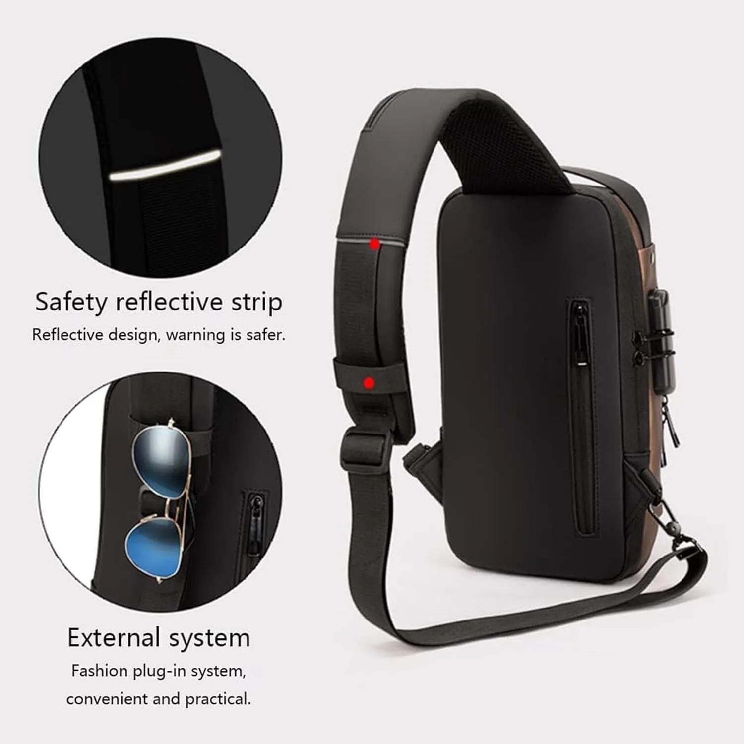 New Carbon Fiber Streamline Anti-Theft Sling Bag, USB Charging Sport Sling Sport Waterproof Anti Theft Shoulder Bag (Gold)
