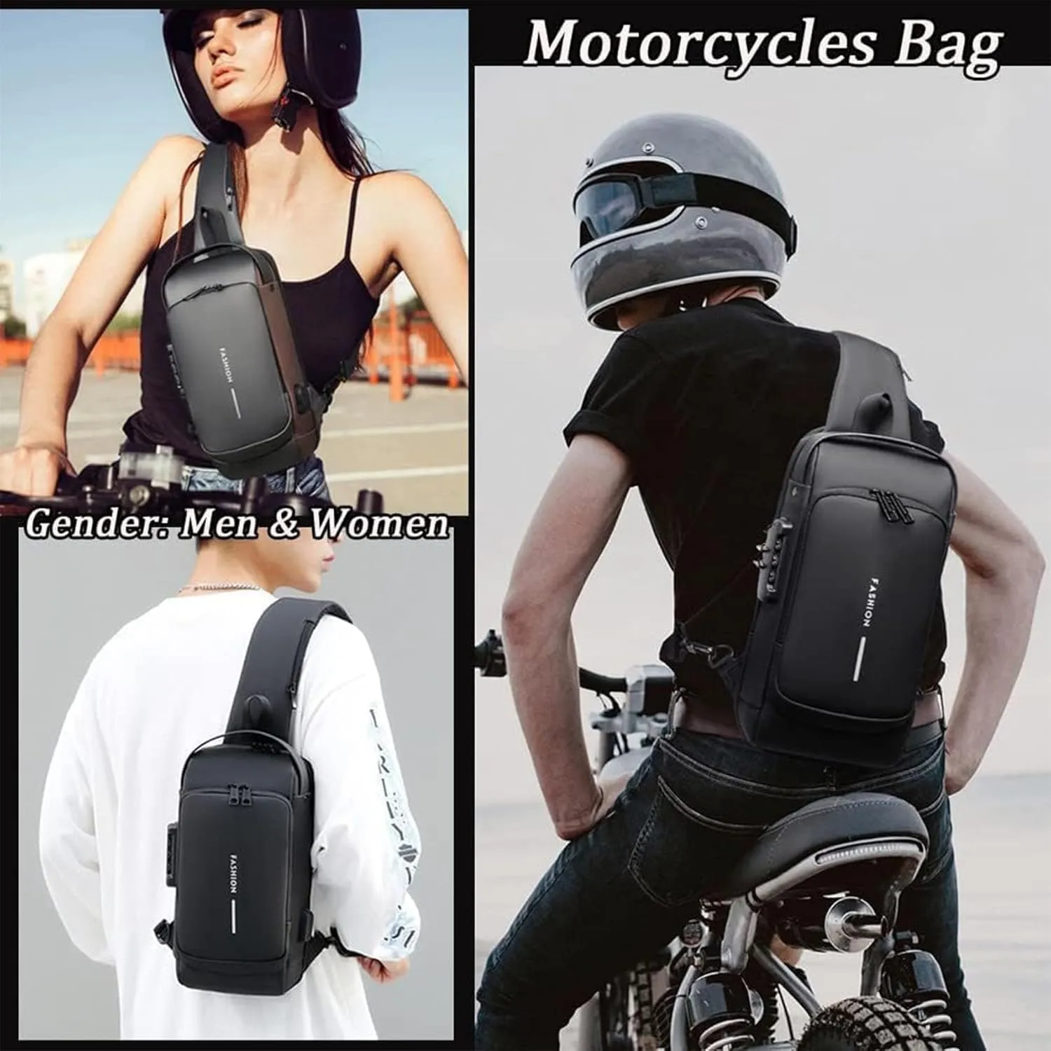 New Carbon Fiber Streamline Anti-Theft Sling Bag, USB Charging Sport Sling Sport Waterproof Anti Theft Shoulder Bag (Gold)
