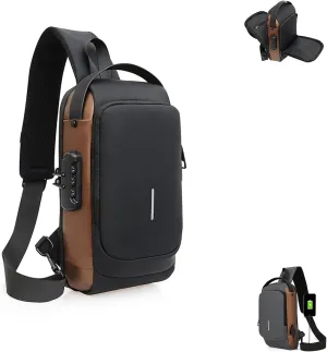 New Carbon Fiber Streamline Anti-Theft Sling Bag, USB Charging Waterproof Crossbody Backpack for Travel, Gym, Sports (Black Brown)