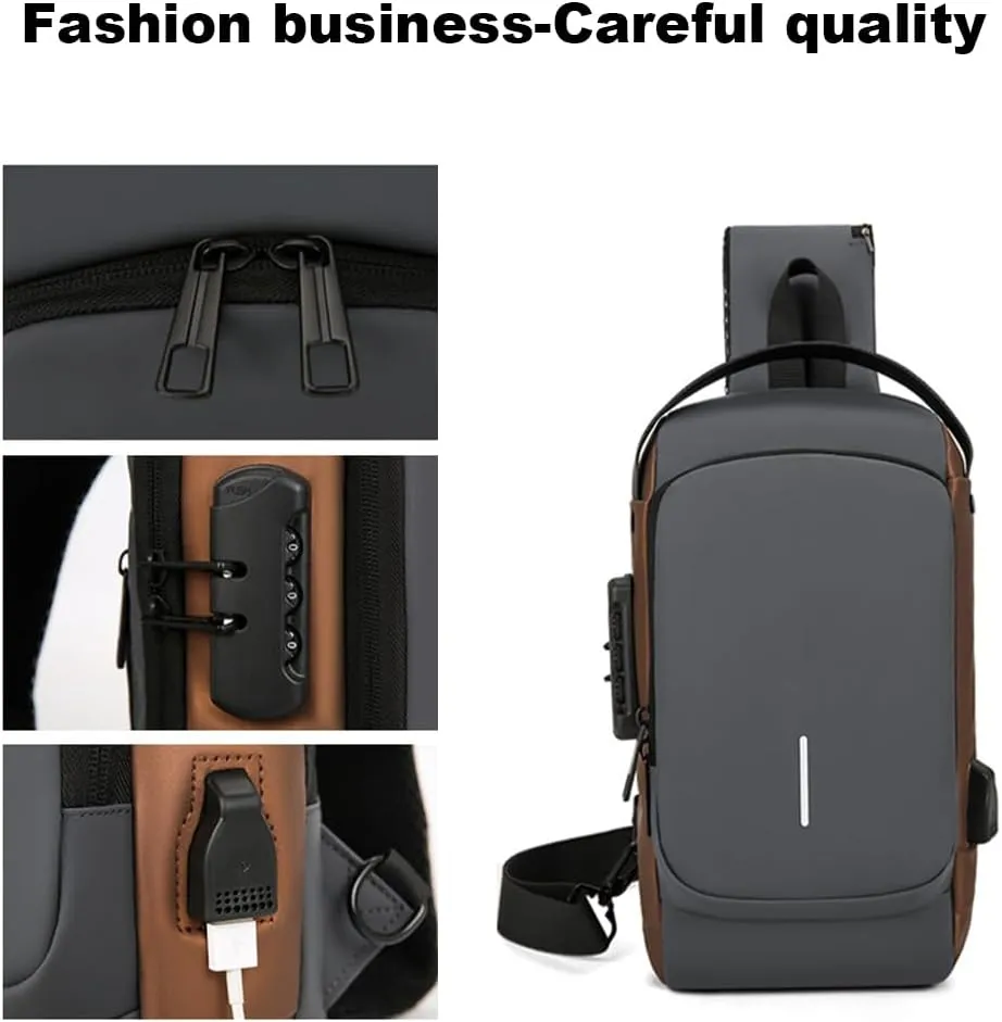 New Carbon Fiber Streamline Anti-Theft Sling Bag, USB Charging Waterproof Crossbody Backpack for Travel, Gym, Sports (Black Brown)