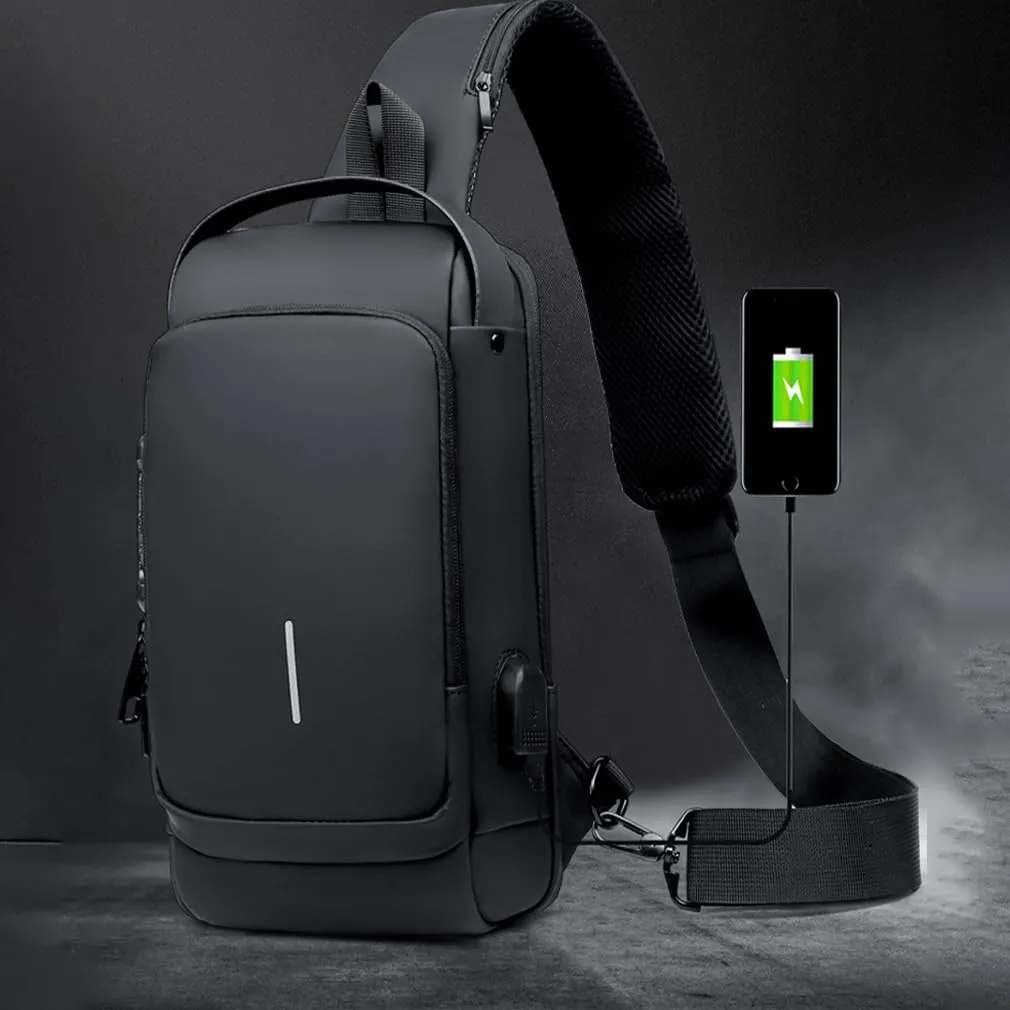 New Carbon Fiber Streamline Anti-Theft Sling Bag, USB Charging Waterproof Crossbody Backpack for Travel, Gym, Sports (Black Brown)