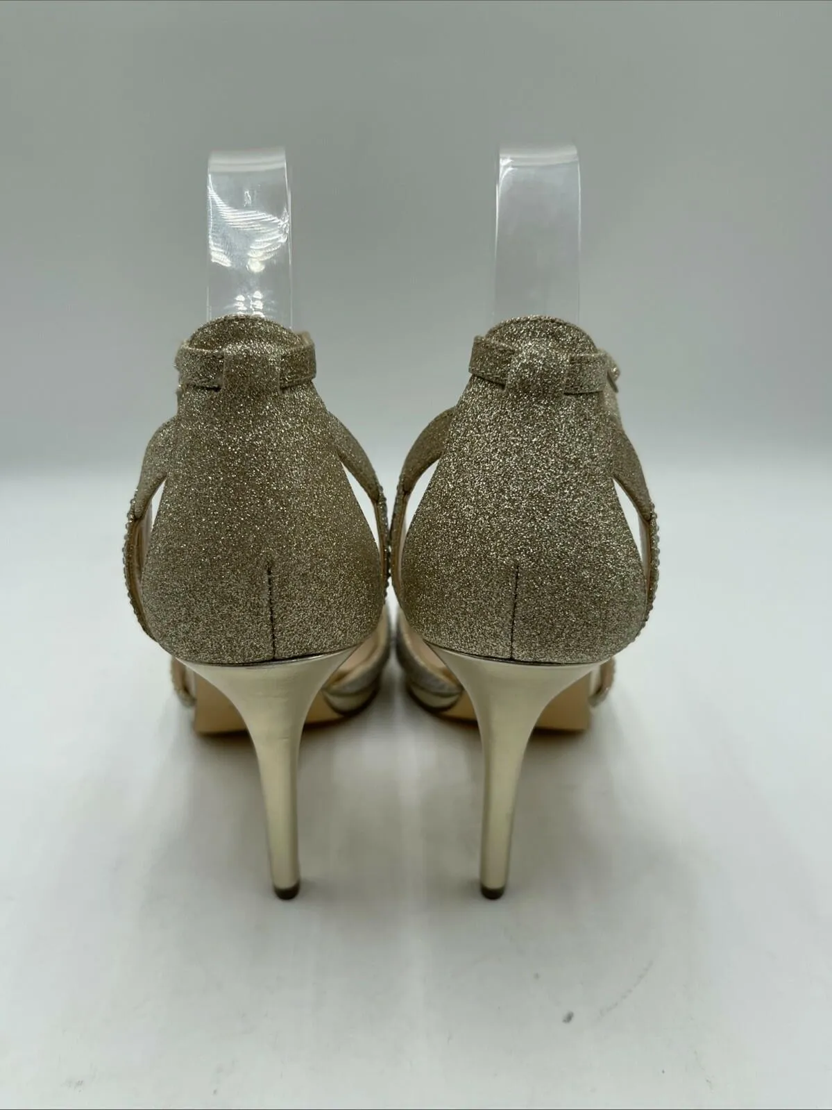 Nina RESSIE Womens Platino Glitter & Crystal High-Heel Platform Sandal Size 7.5M