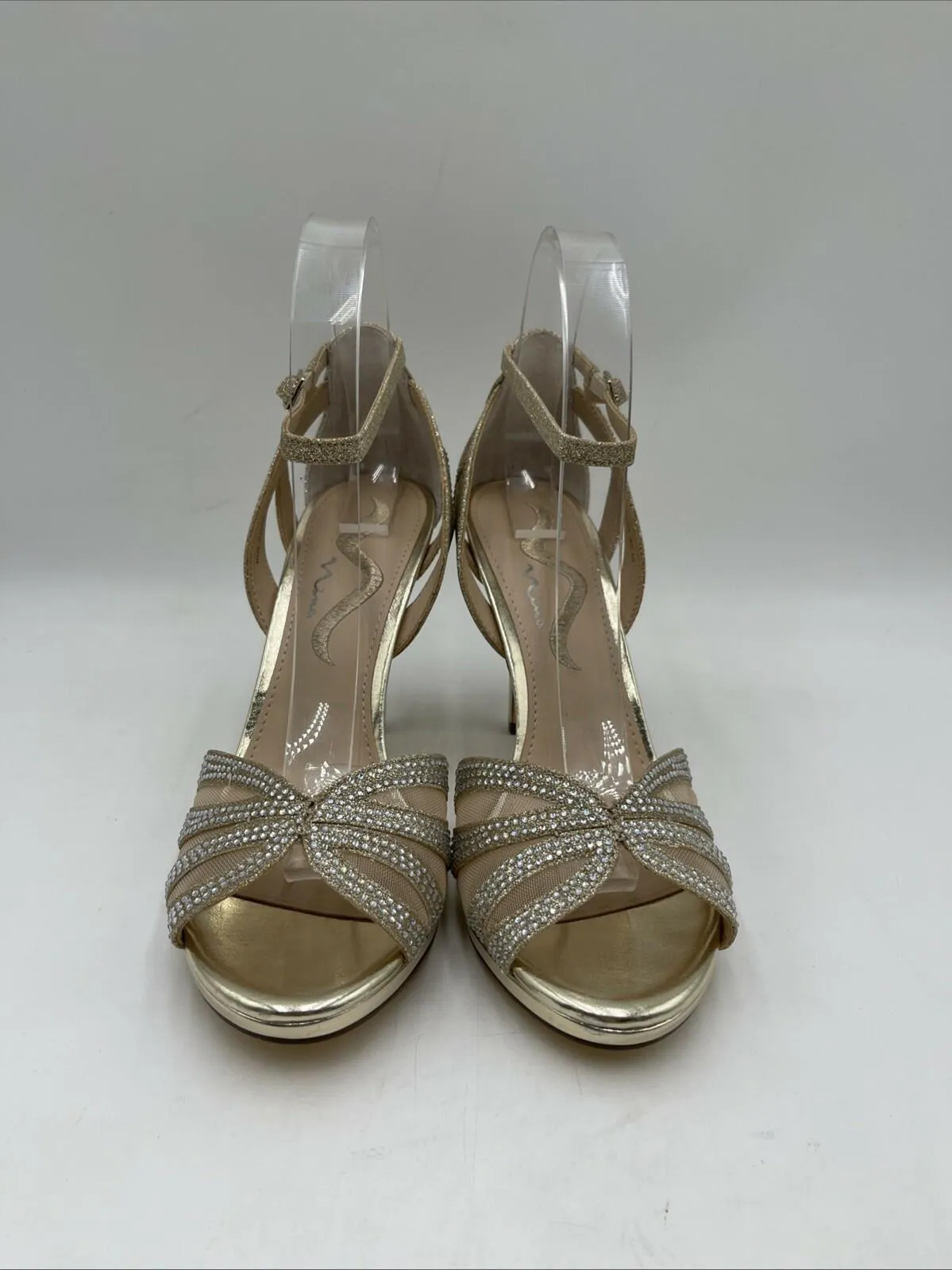 Nina RESSIE Womens Platino Glitter & Crystal High-Heel Platform Sandal Size 7.5M