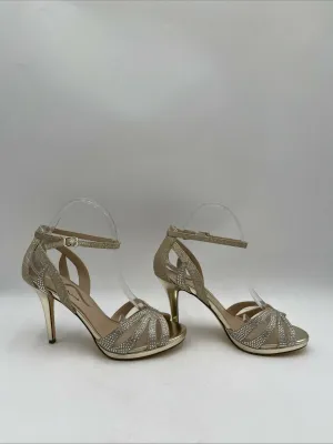 Nina RESSIE Womens Platino Glitter & Crystal High-Heel Platform Sandal Size 7.5M