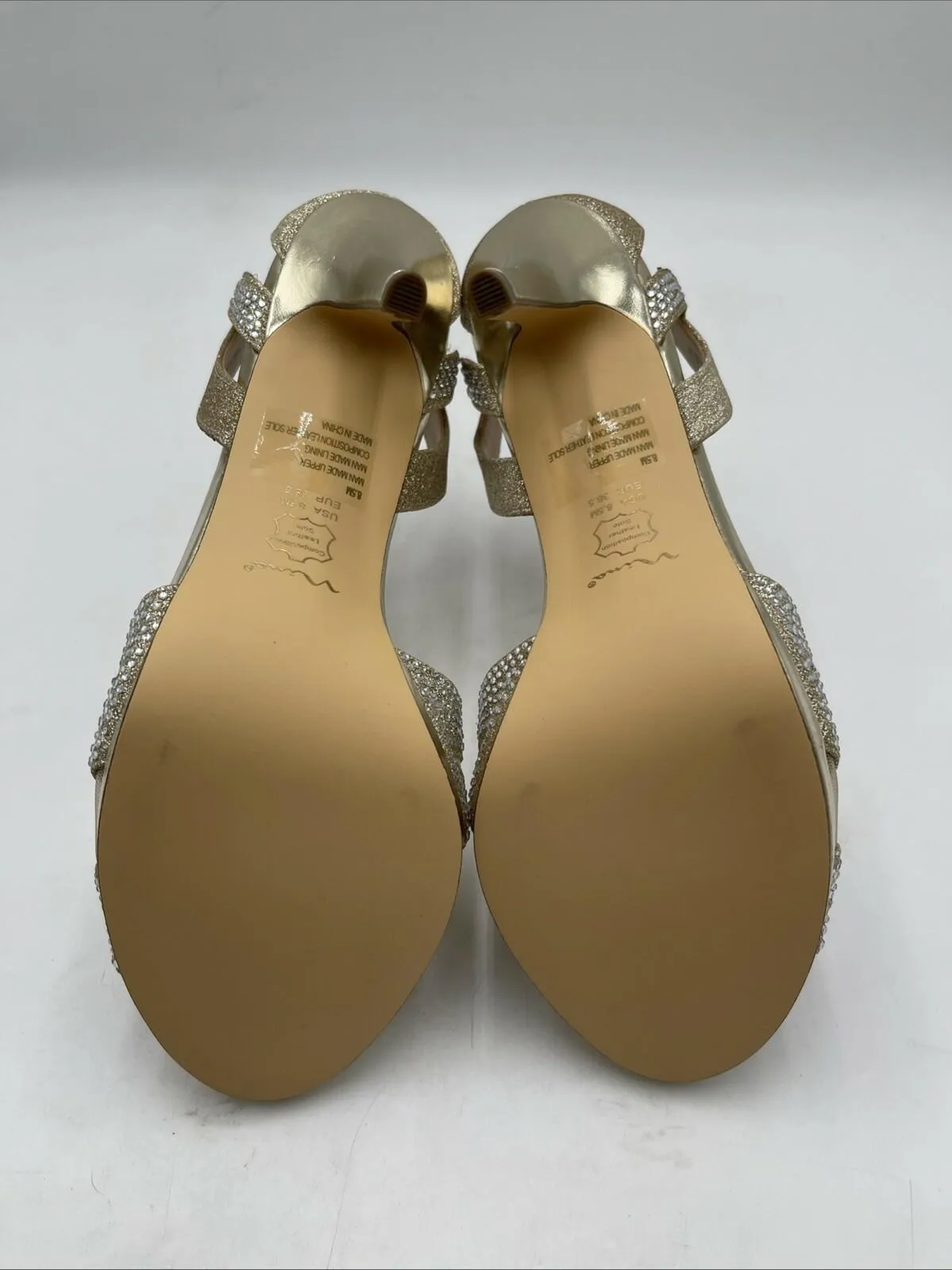 Nina RESSIE Womens Platino Glitter & Crystal High-Heel Platform Sandal Size 7.5M