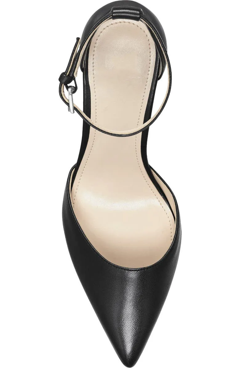 Obeeze Handmade Ankle Strap Black Leather Pumps For Womens