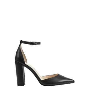Obeeze Handmade Ankle Strap Black Leather Pumps For Womens