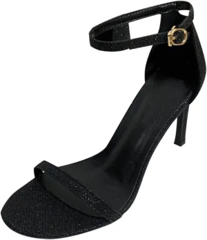 oiangi Womens Glitter Flock Stiletto Sandals Summer Ankle Strap Thin Band Strap Buckle High Heels Sexy Temperament Ladies Casual Shoes Sandalias