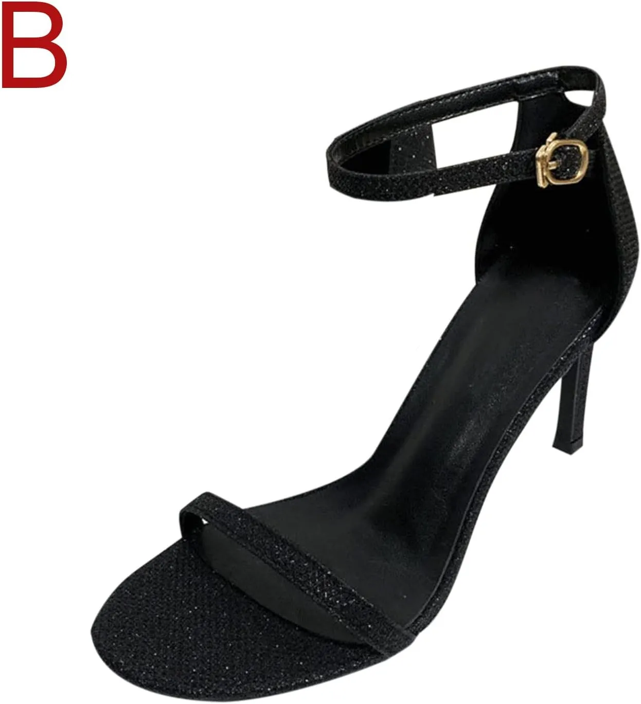 oiangi Womens Glitter Flock Stiletto Sandals Summer Ankle Strap Thin Band Strap Buckle High Heels Sexy Temperament Ladies Casual Shoes Sandalias