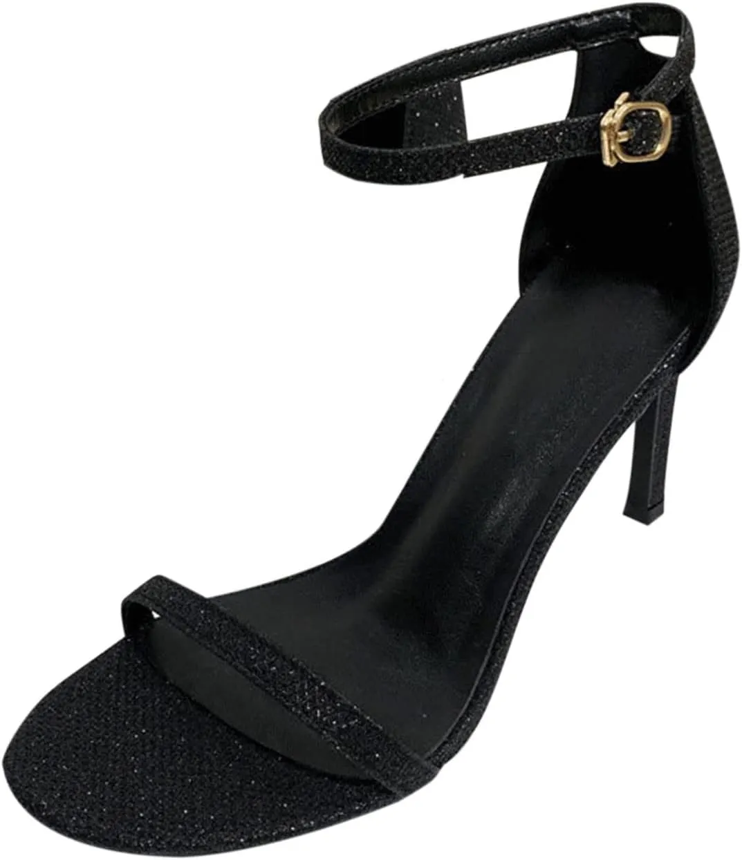 oiangi Womens Glitter Flock Stiletto Sandals Summer Ankle Strap Thin Band Strap Buckle High Heels Sexy Temperament Ladies Casual Shoes Sandalias