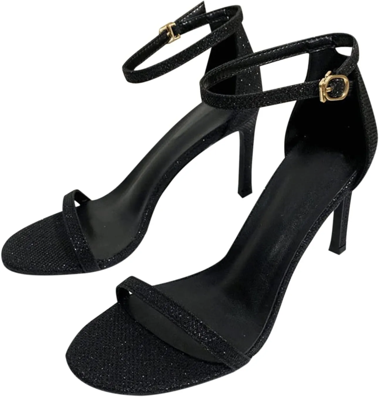 oiangi Womens Glitter Flock Stiletto Sandals Summer Ankle Strap Thin Band Strap Buckle High Heels Sexy Temperament Ladies Casual Shoes Sandalias