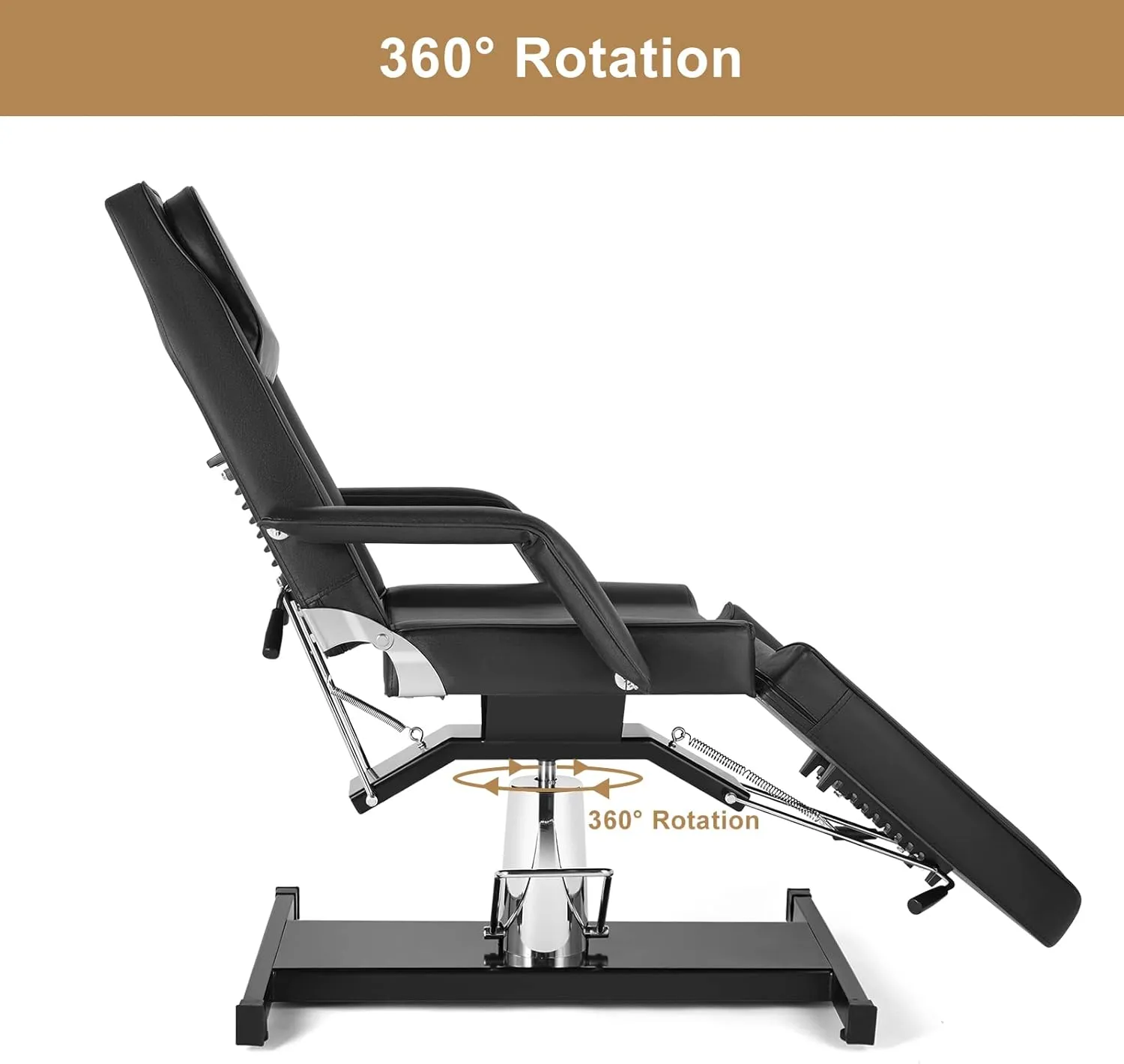 OmySalon Hydraulic Tattoo Chair Esthetician Bed w/Stool, Multi-Purpose 3-Section Facial Bed Table, Adjustable Beauty Salon Spa Massage Beauty Equipment, Black