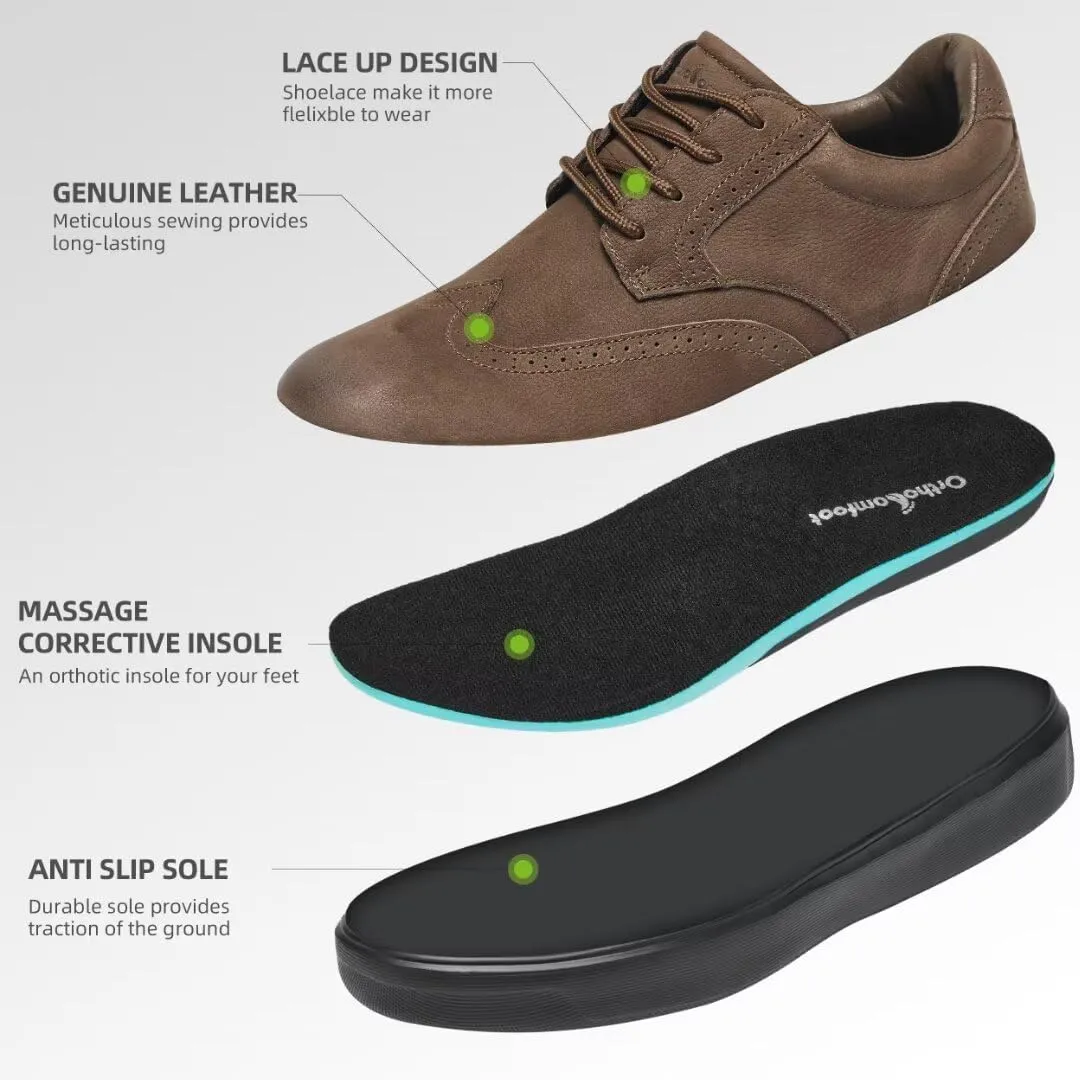 OrthoComfoot Men's Orthopedic Leather Dress Walking Shoes: Comfortable Plantar Fasciitis Oxford with Arch Support, Flat Feet Casual Business Work Shoes for Foot and Heel Pain Relief