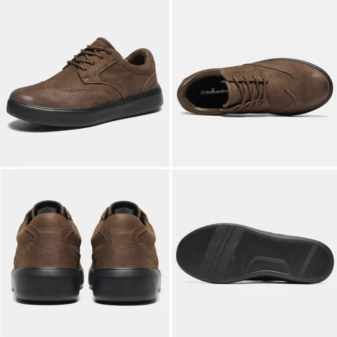 OrthoComfoot Men's Orthopedic Leather Dress Walking Shoes: Comfortable Plantar Fasciitis Oxford with Arch Support, Flat Feet Casual Business Work Shoes for Foot and Heel Pain Relief