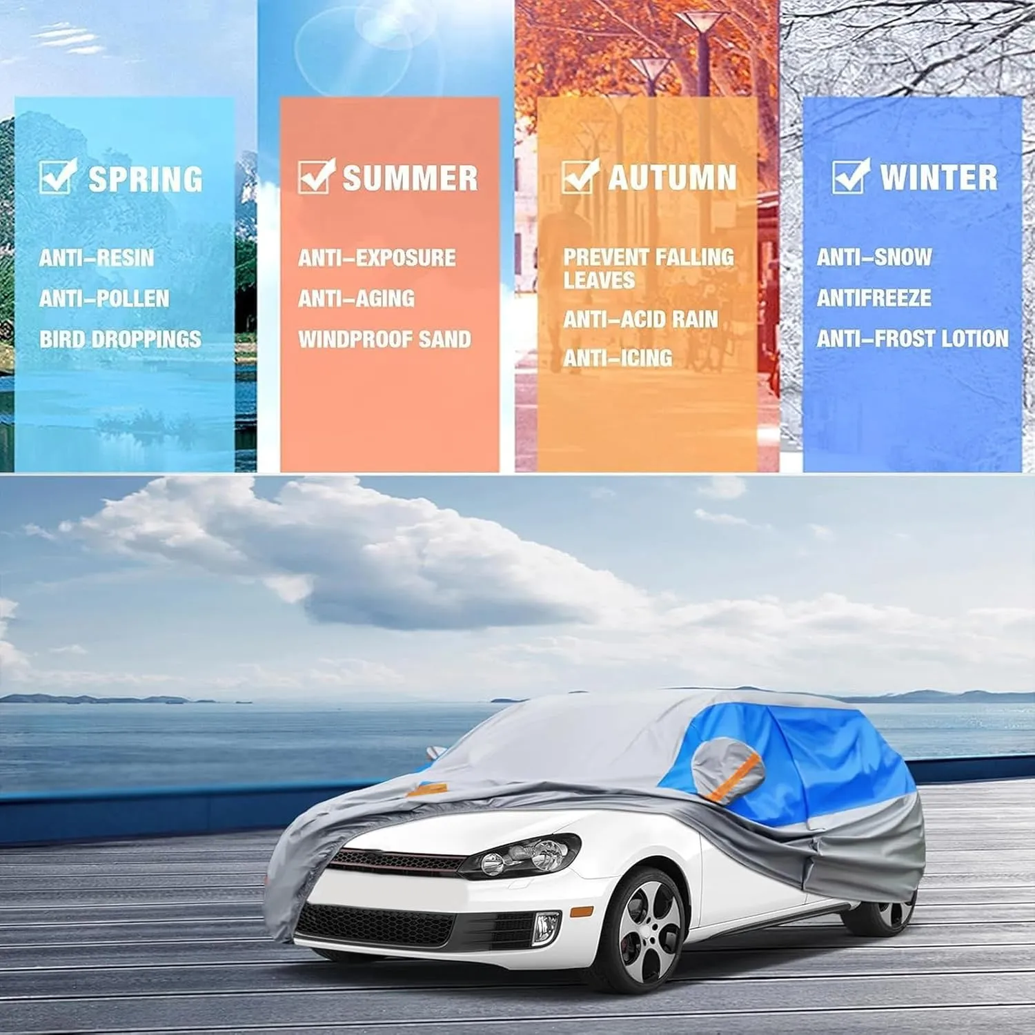 Outdoor Car Cover Compatible with Daewoo Nexia Saloon 1995-1997 Waterproof All Weather Breathable Large Car Cover,with Zipper,Custom Full Car Covers,Suitable for All Seasons(07)