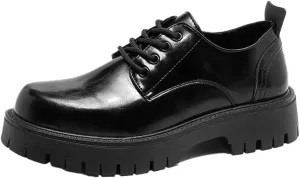 Oxford Lace Up Shoes for Wedding Office Business Loafers Classic Round Toe Heightening Soft Bottom Lug Sole Casual Formal Work