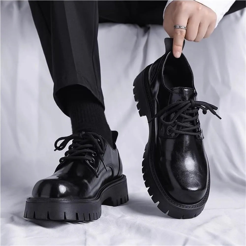 Oxford Lace Up Shoes for Wedding Office Business Loafers Classic Round Toe Heightening Soft Bottom Lug Sole Casual Formal Work