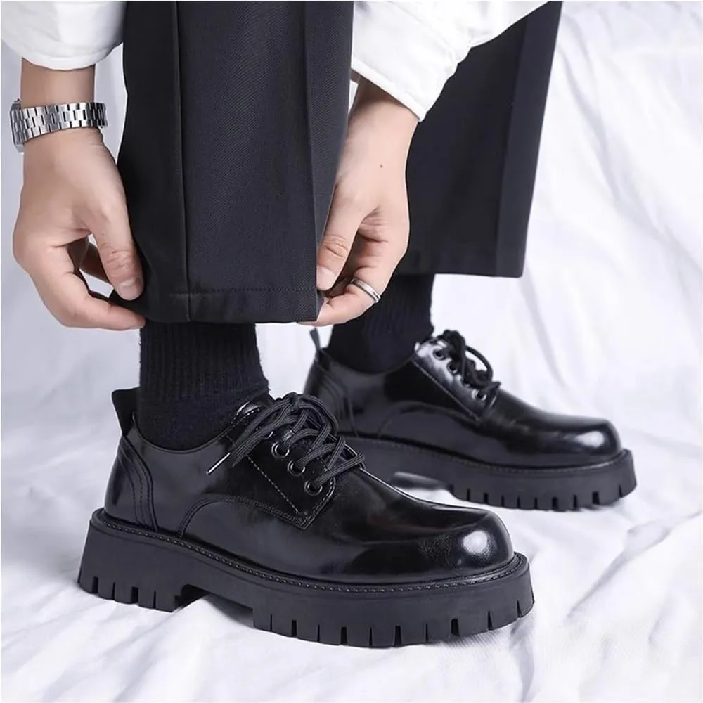 Oxford Lace Up Shoes for Wedding Office Business Loafers Classic Round Toe Heightening Soft Bottom Lug Sole Casual Formal Work