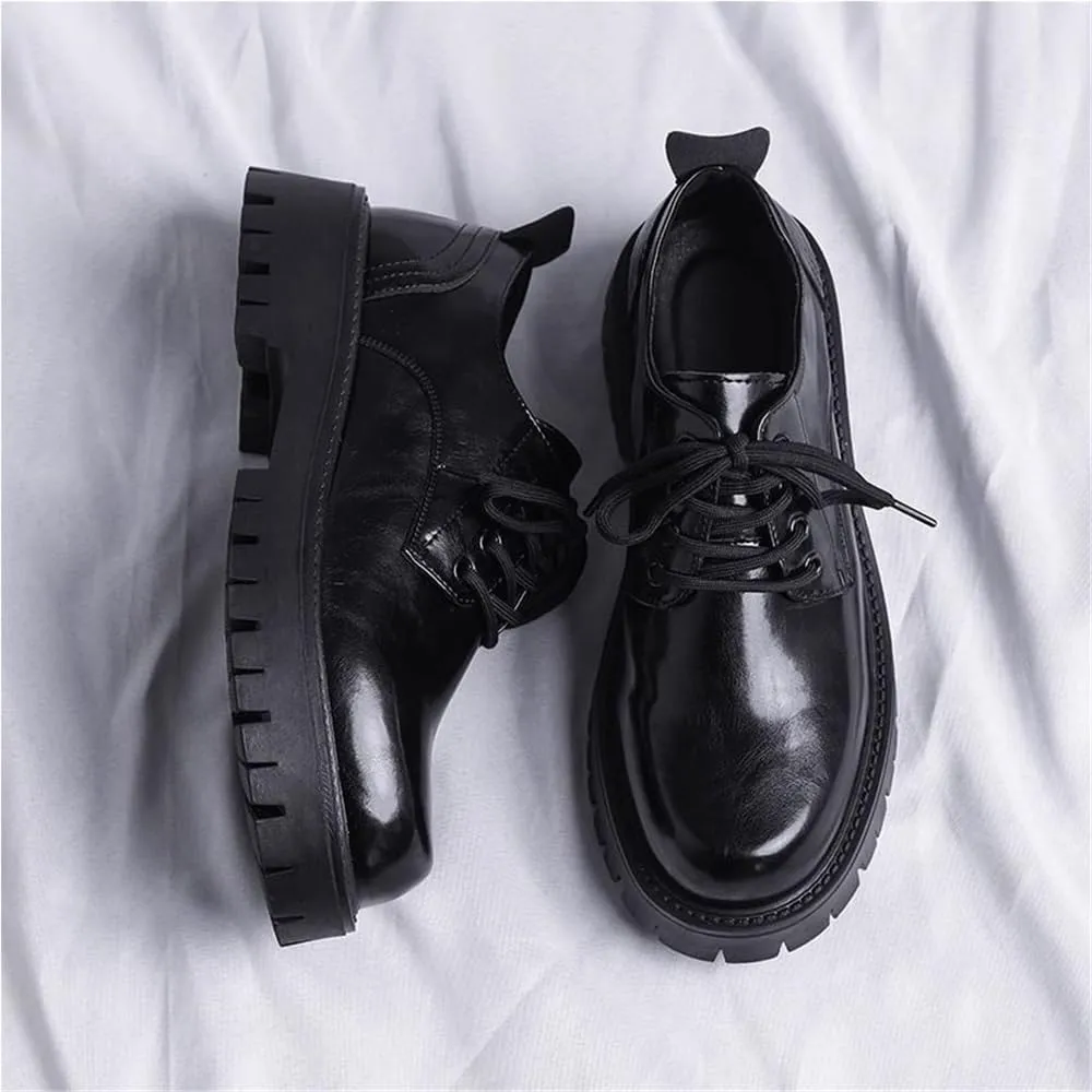 Oxford Lace Up Shoes for Wedding Office Business Loafers Classic Round Toe Heightening Soft Bottom Lug Sole Casual Formal Work