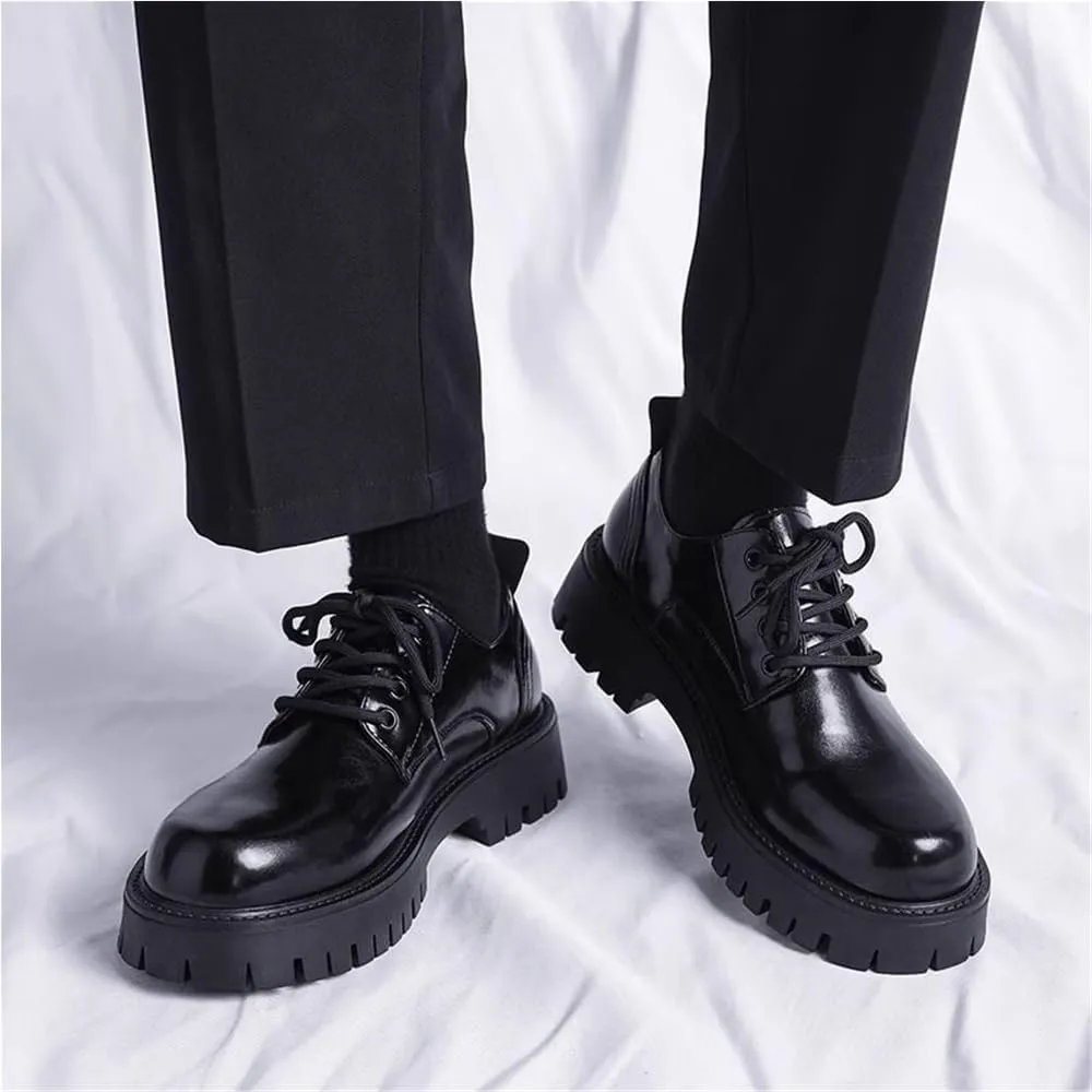 Oxford Lace Up Shoes for Wedding Office Business Loafers Classic Round Toe Heightening Soft Bottom Lug Sole Casual Formal Work
