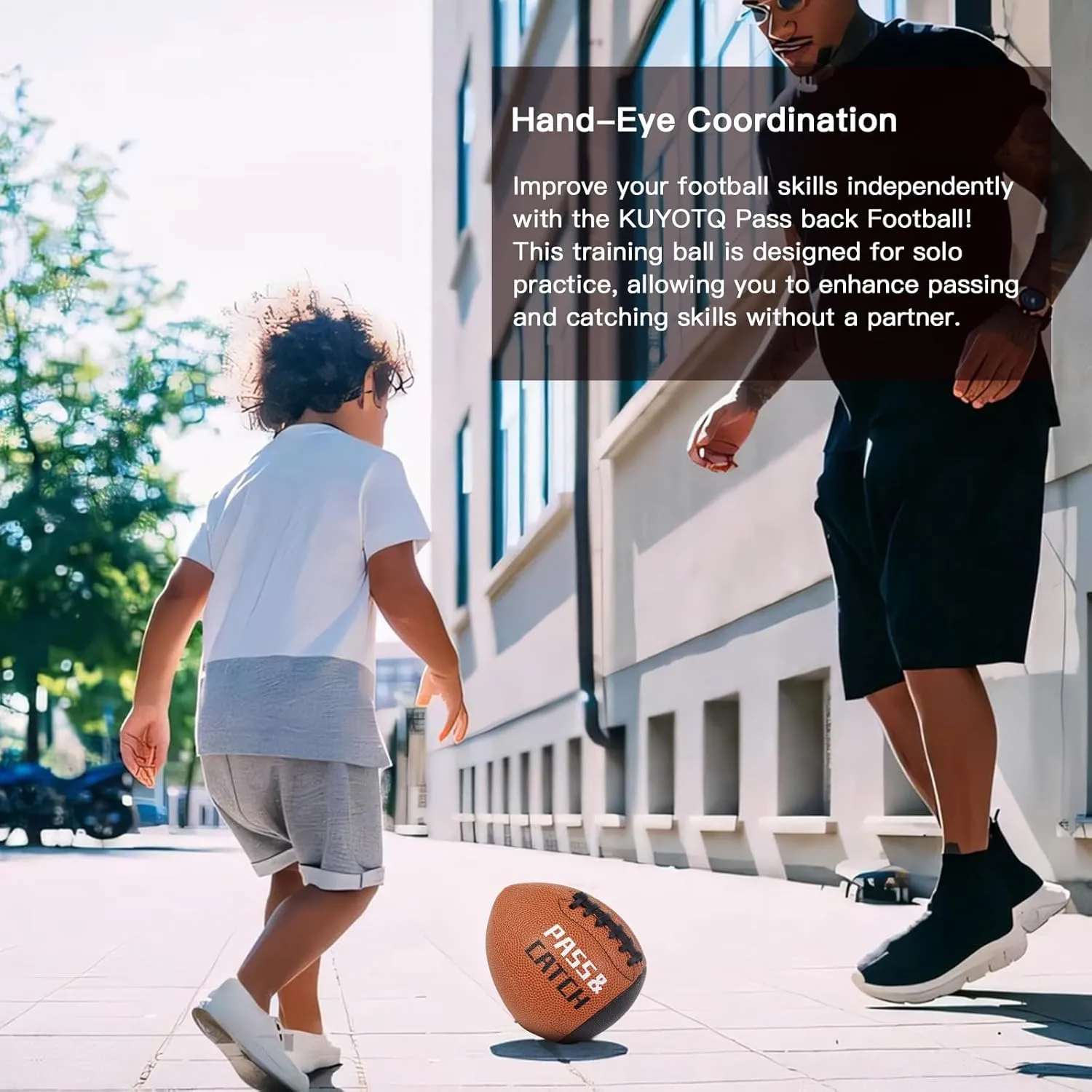 PassCatch Training Football, Peewee Size(Ages 3-9) Kids/Youth (Ages 7-13) Official Size(Ages 13 ), Fatherless Bounce Back Leather Football Improving Enhance Solo Passing Catching Skills(Deflated)