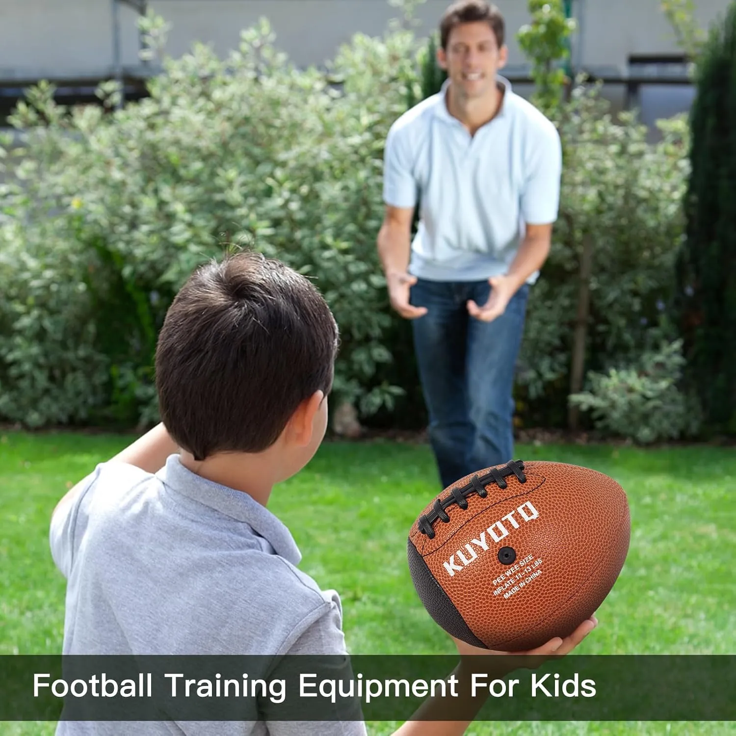 PassCatch Training Football, Peewee Size(Ages 3-9) Kids/Youth (Ages 7-13) Official Size(Ages 13 ), Fatherless Bounce Back Leather Football Improving Enhance Solo Passing Catching Skills(Deflated)