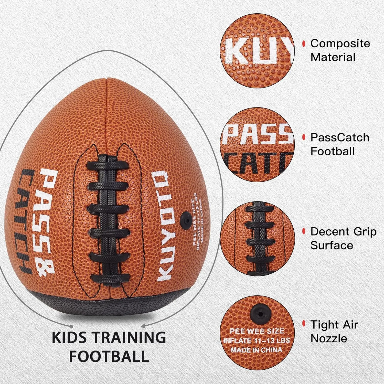 PassCatch Training Football, Peewee Size(Ages 3-9) Kids/Youth (Ages 7-13) Official Size(Ages 13 ), Fatherless Bounce Back Leather Football Improving Enhance Solo Passing Catching Skills(Deflated)