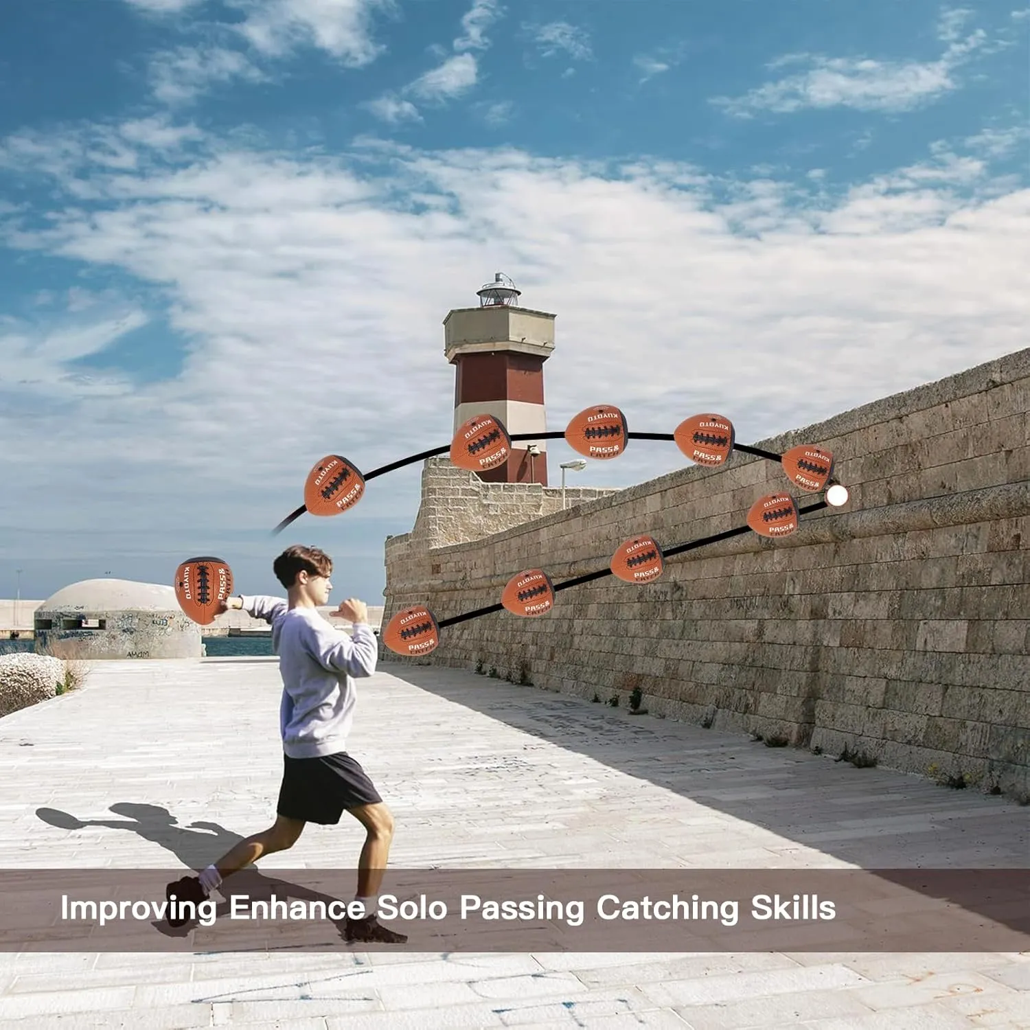 PassCatch Training Football, Peewee Size(Ages 3-9) Kids/Youth (Ages 7-13) Official Size(Ages 13 ), Fatherless Bounce Back Leather Football Improving Enhance Solo Passing Catching Skills(Deflated)