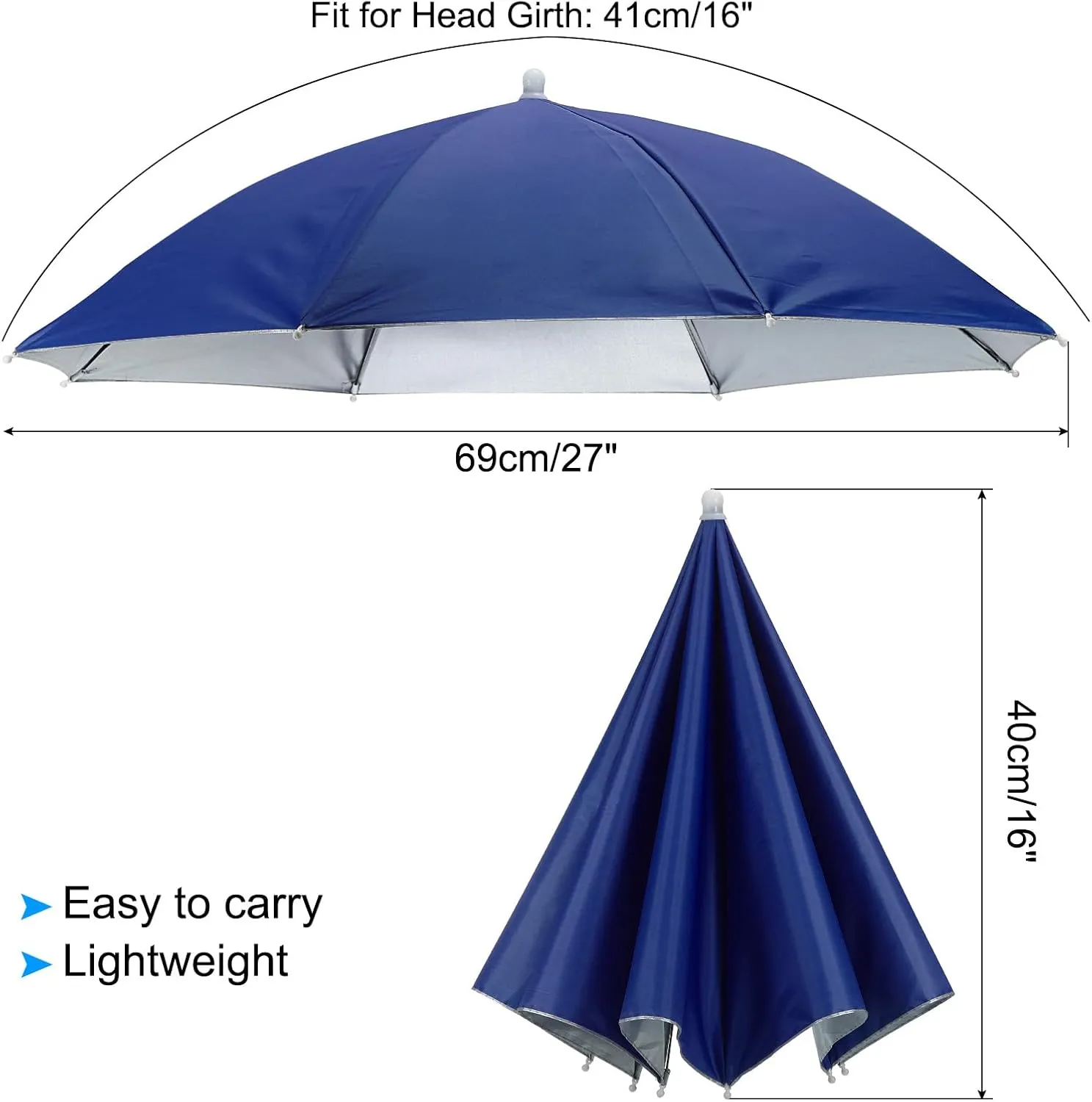 PATIKIL Umbrella Hat, 27 Inch Hands-Free Fishing Umbrella Hat Elastic Headband Folding Sun Rain Cap for Camping Gardening Hiking Farming Beach
