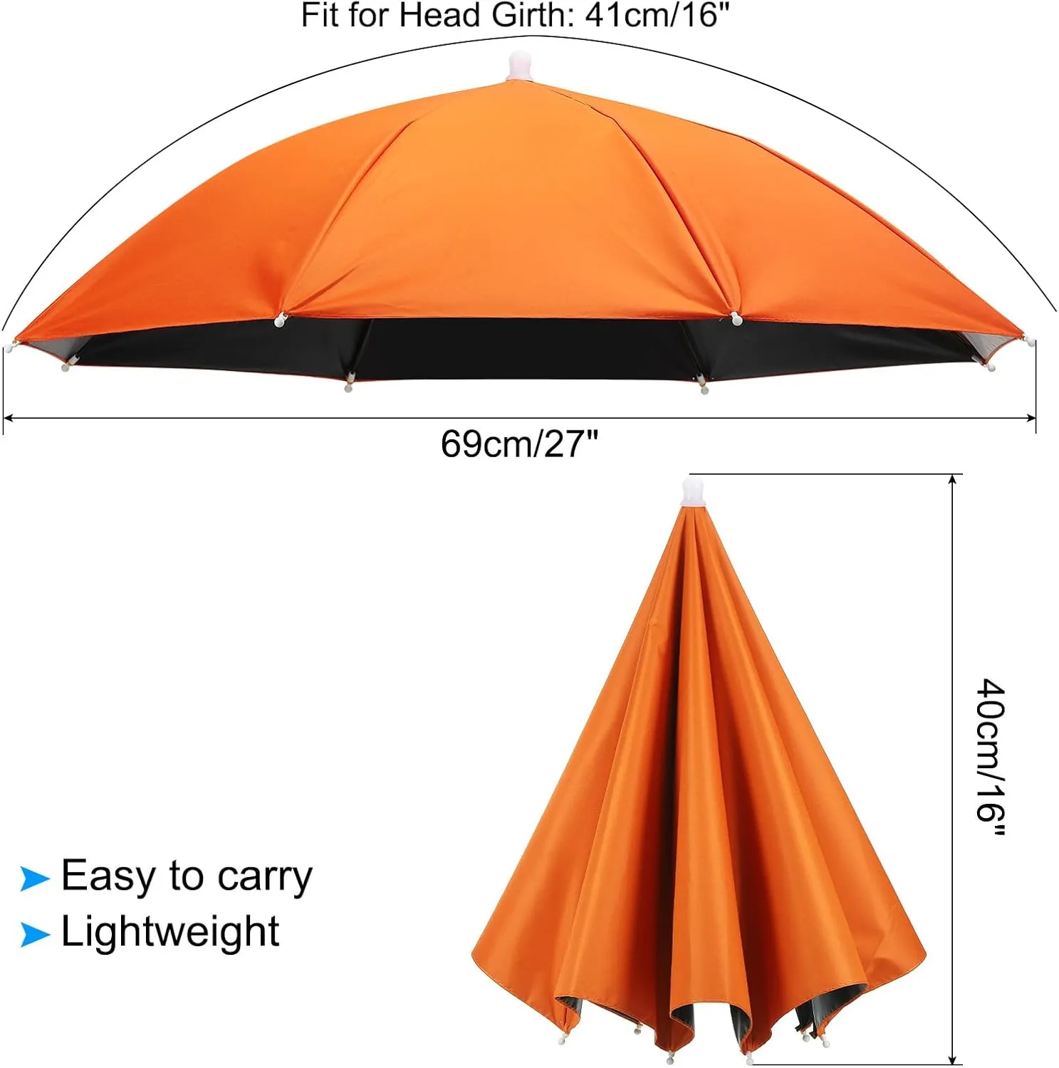 PATIKIL Umbrella Hat, 27 Inch Hands-Free Fishing Umbrella Hats Elastic Headband Folding Sun Rain Cap for Camping Gardening Hiking Farming Beach