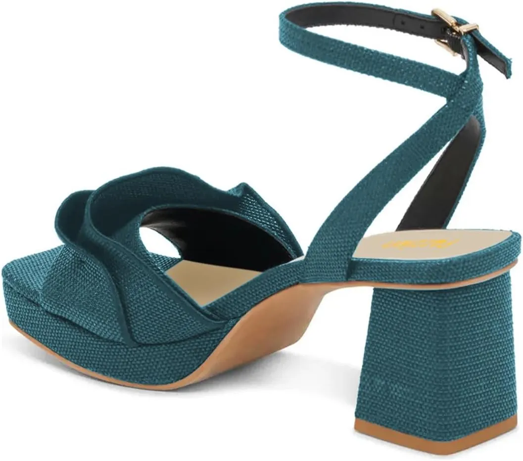 Pazzion Women Platform Square Toe Pleated Ruffle Sandal Block High Heel Strap Buckle Pumps Sexy Club Prom Casual Shoes Size 4-16 US