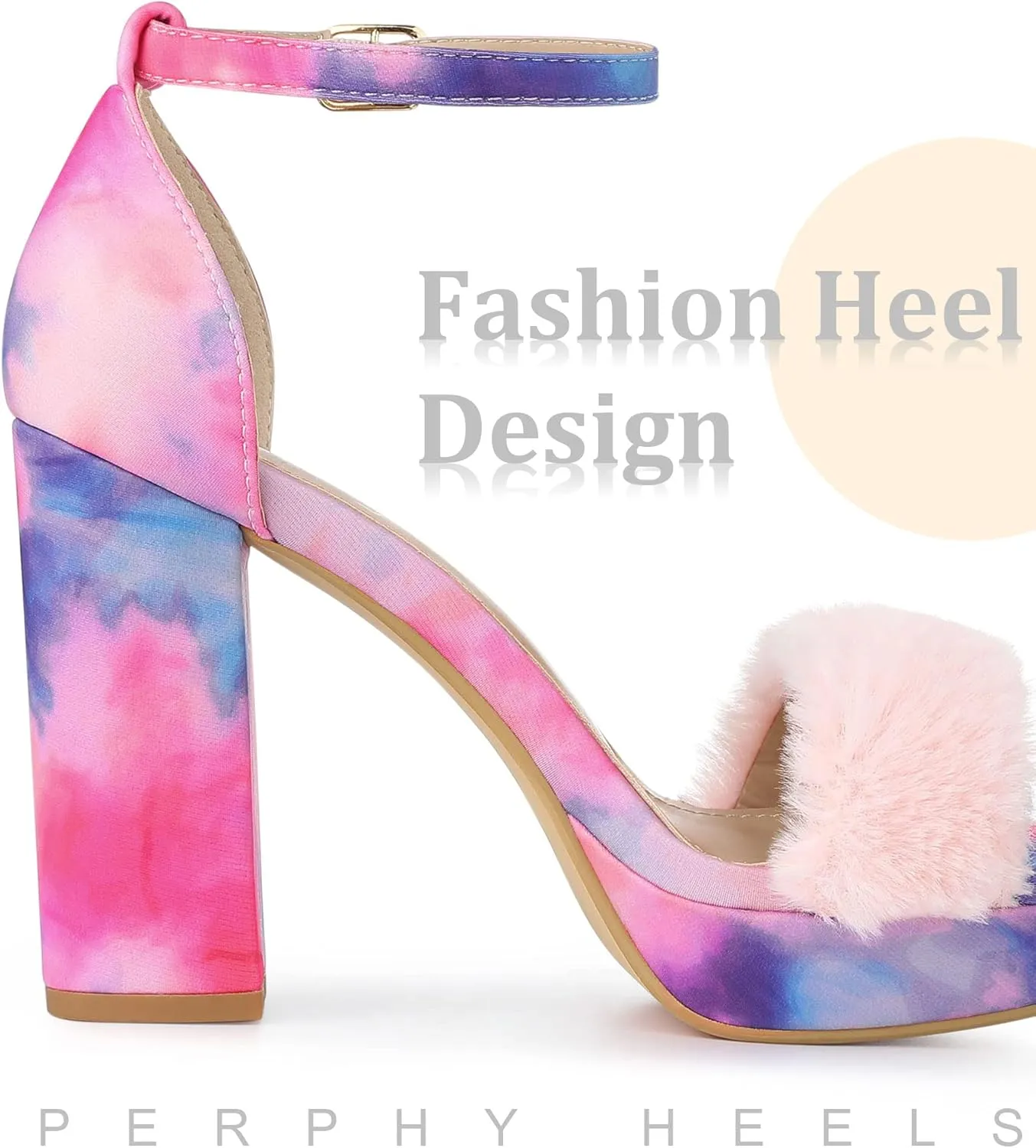 Perphy Tie Dye Faux Fur Chunky Heels Platform Sandals for Women