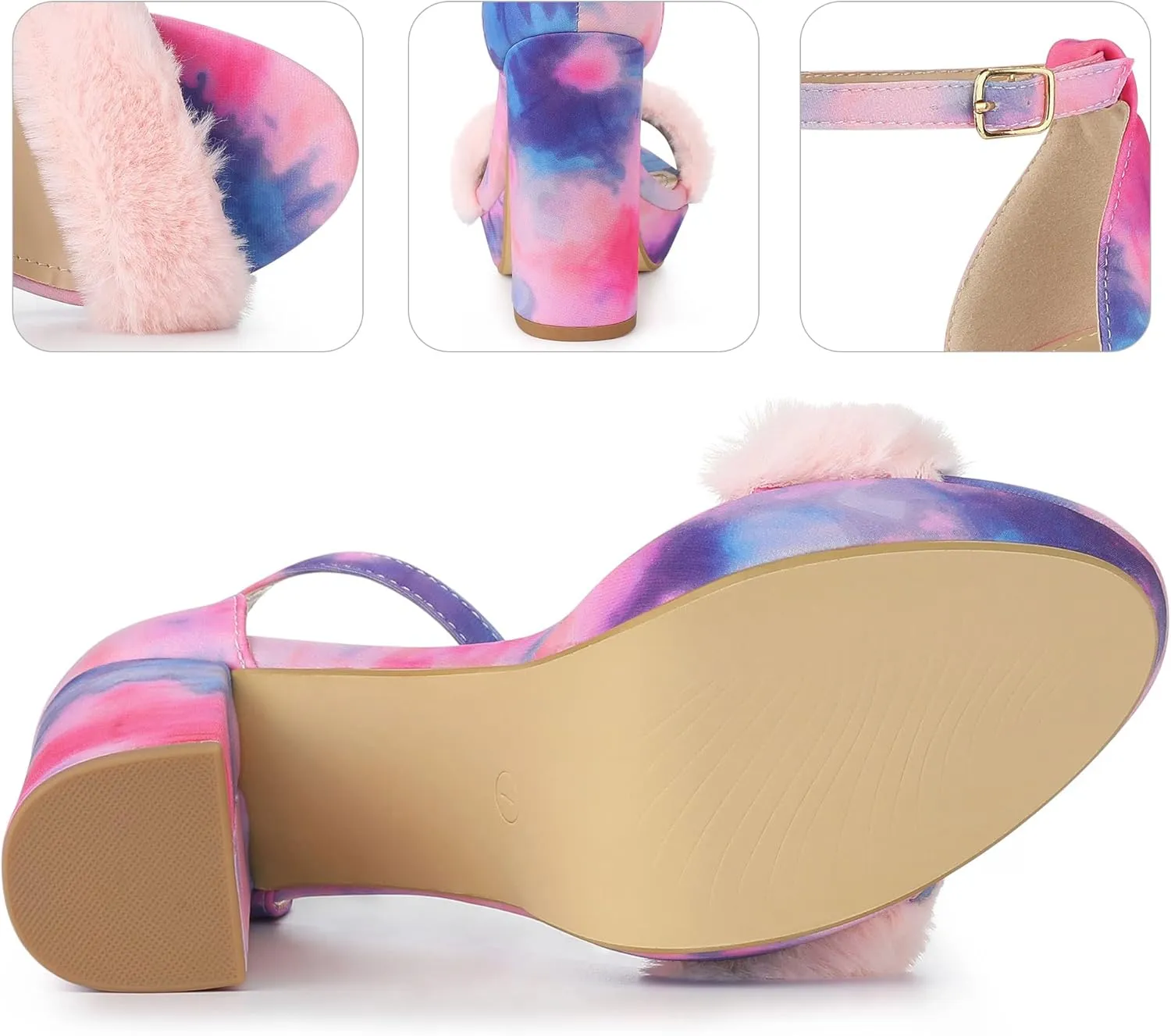 Perphy Tie Dye Faux Fur Chunky Heels Platform Sandals for Women