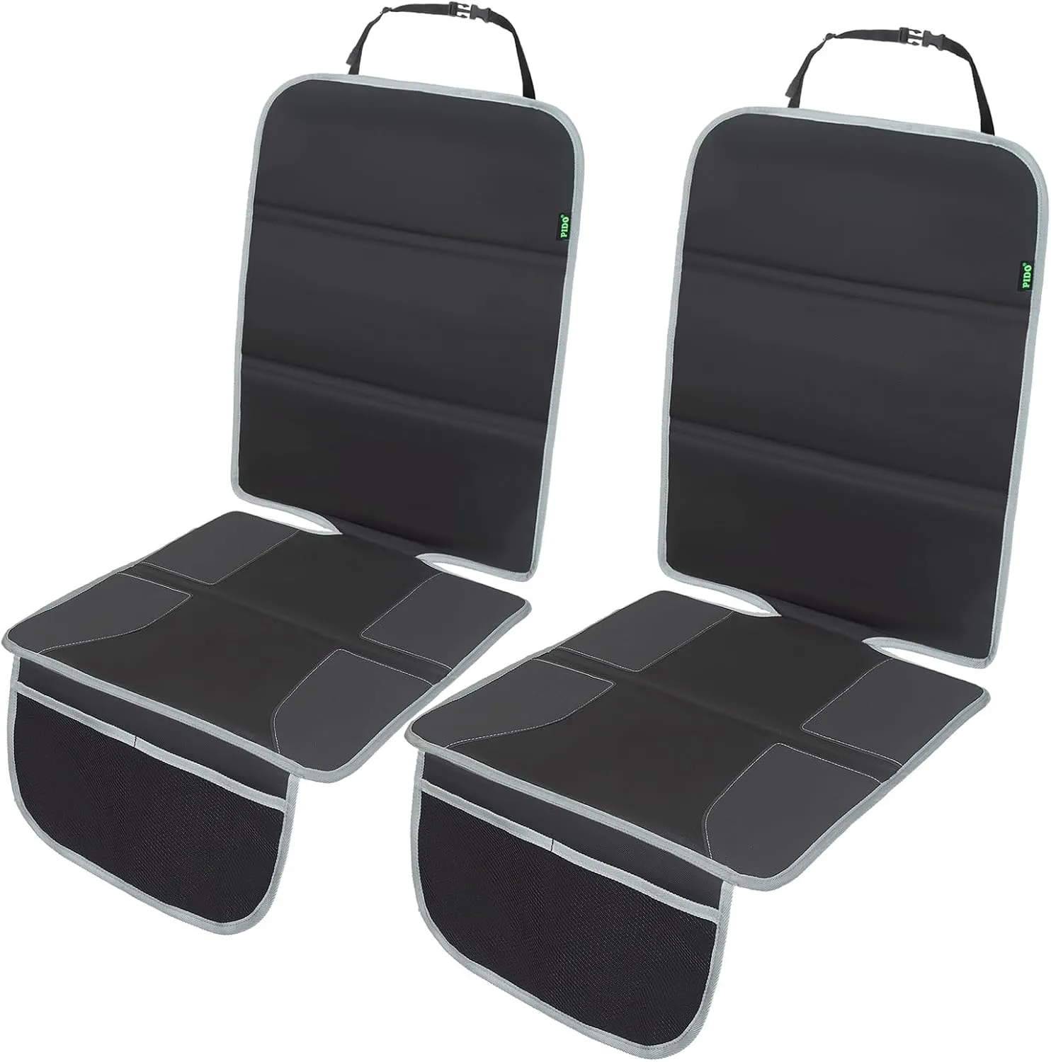 PIDO Car Seat Protector, 2 Pack Car Seat Mat for Leather Interiors, Thick Padded Layer with Waterproof Fabric and Storage Pockets, Gray