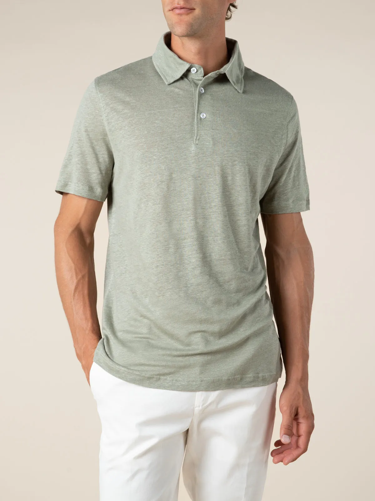 Pistache Linen Polo Shirt