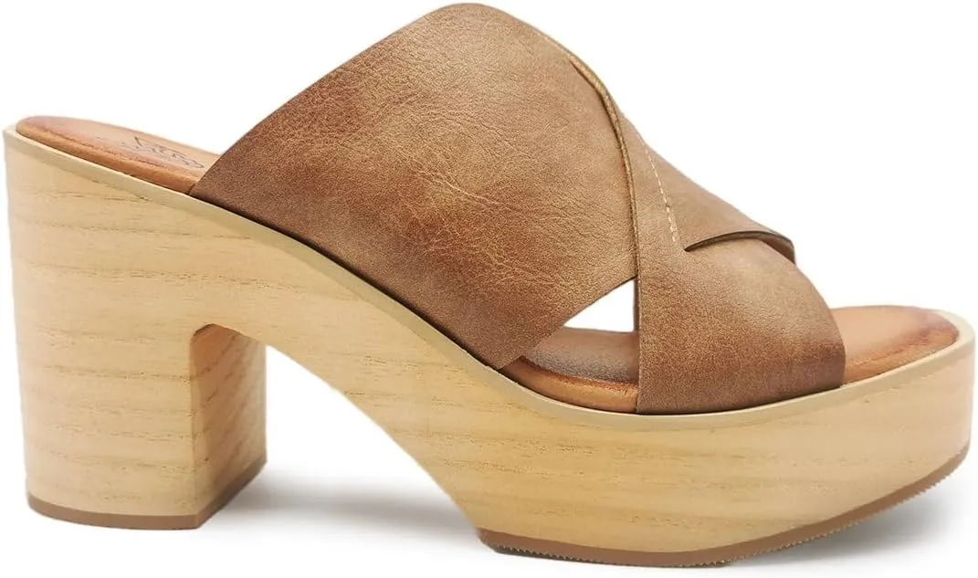Platform Sandal for Women Wood Clogs Crisscross Heel Clogs Backless Slippers Peep Toe Sandal Slip On Slides Sandals