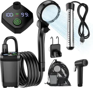 Portable Camping Shower with Heater, Long-Lasting 6000mAh Rechargeable Camping Shower with Sprayer Head,4 Spray Modes,IPX7 Waterproof Outdoor Camp Pump for Hiking, Travel, Car, Pet